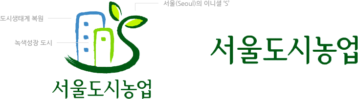 서울도시농업 BI의미 - 서울(Seoul)의 이니셜 'S' / 도시생태계 복원 / 녹색성장 도시